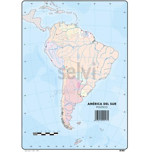 SELVI - MAPA MUDO POLÍTICO DE AMERICA DEL SUR A4 -50U- (Ref.517)