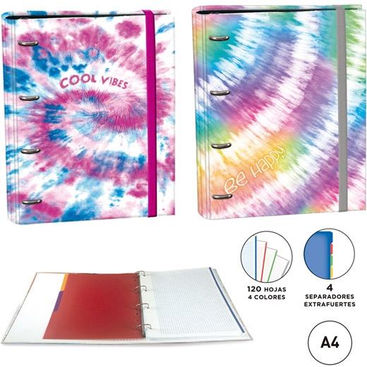 SENFORT - CARPETA RINGBOOK 4 ANILLAS 30MM C/RECAMBIO 120H A4 C/SEPARADORES TIE DYE SURTIDO (Ref.18404220)