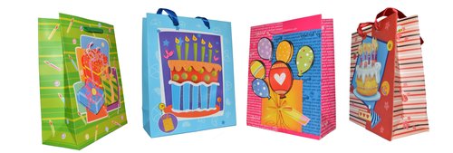 SPAPER - BOLSA de PAPEL con RELIEVE 18x23x8,5 cm PAQUETE de 12 SURTIDAS (4 modelos) (Ref.DO7950B)