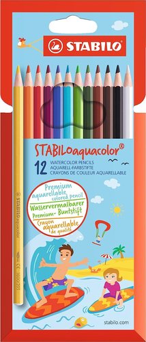 STABILO - AQUACOLOR LÁPICES DE COLORES ACUARELABLES SURTIDOS ESTUCHE DE 12 (Ref.1612-6)