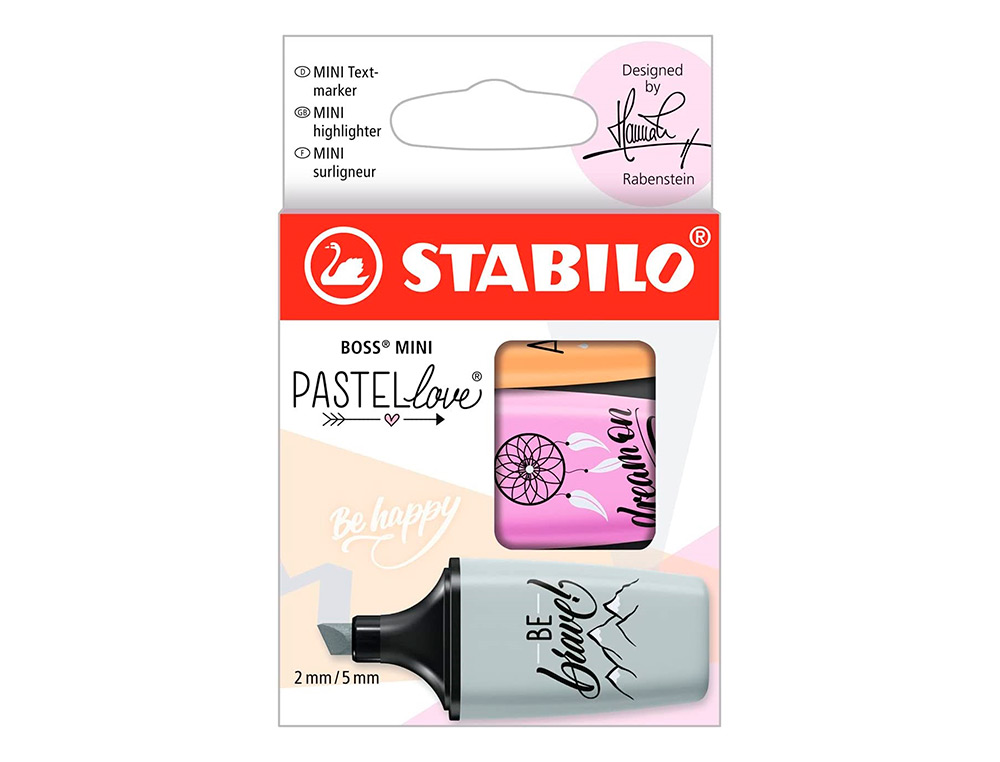 STABILO - ROTULADOR BOSS MINI PASTEL LOVE ESTUCHE DE 3 UNIDADES FUCSIA HELADO/NARANJA PALIDO/GRIS (Ref.21616)