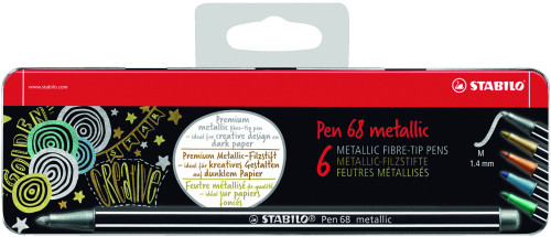 STABILO - ROTULADOR FIBRA PEN 68 METALLIC ESTUCHE DE METAL DE 6
(2x Plata, 1x Cobre, 1x Dorado, 1x Azul metalico, 1x Verde metalico) (Ref.6806/8-31)