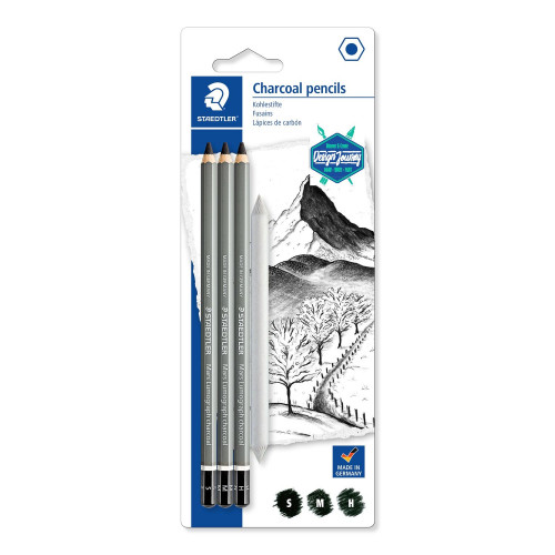 STAEDTLER - LAPIZ de GRAFITO DESIGN JOURNEY 100C LUMOGRAPH CHARCOAL BLISTER de 3 (Ref.100C SBK4)