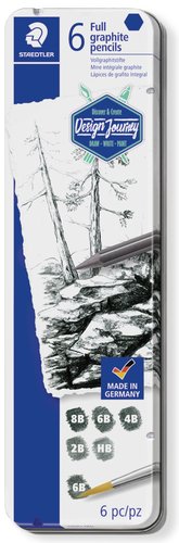 STAEDTLER - LAPIZ de GRAFITO DESIGN JOURNEY 100G LUMOGRAPH PURE GRAPHITE CAJA METAL de 6 (Ref.100G M6)