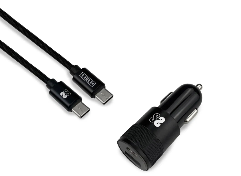 SUBBLIM - Cargador Ultra Rapido Coche 2xUSB PD18W+QC3.0 + Cable C to C Black (Ref.SUB-CHG-5CPD02)