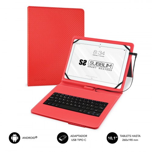 SUBBLIM - Funda con Teclado Micro USB - USB C KEYTAB PRO USB 10,1" Red (Ref.SUB-KT1-USB002)