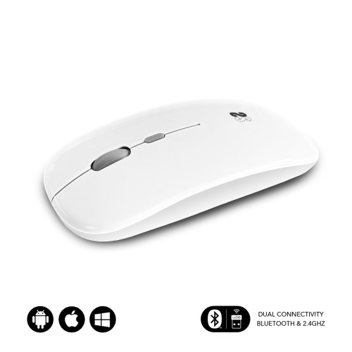SUBBLIM - Ratón Óptico Inalámbrico 2.4G y Bluetooth Dual Flat Mouse Recargable Blanco (Ref.SUBMO-DFLAT21)