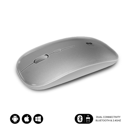 SUBBLIM - Ratón Óptico Inalámbrico 2.4G y Bluetooth Dual Flat Mouse Recargable Plateado (Ref.SUBMO-DFLAT22)