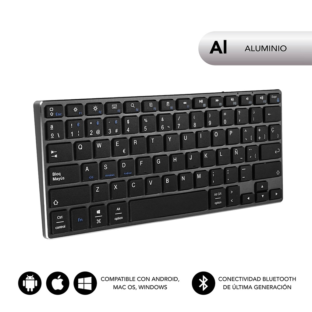 SUBBLIM - Teclado Wireless Bluetooth Aluminio Advance Compact Grey (Ref.SUB-KB-3ADC201)