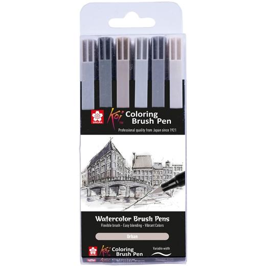 TALENS - SAKURA ESTUCHE 6 ROTULADORES PUNTA PINCEL KOI COLOURING BRUSH PEN COLORES URBANOS (Ref.XBR6A)