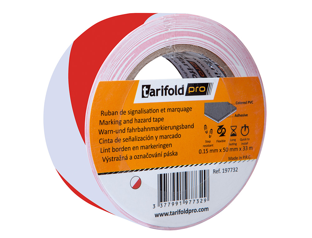 TARIFOLD - CINTA ADHESIVA SUELO BLANCO-ROJO, 33 METROS X 5 CM (Ref.197732)