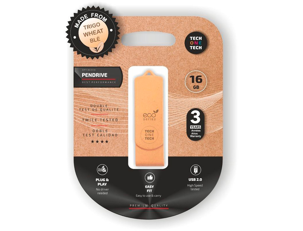 TECH ON TECH - MEMORIA USB TECH ONE TECH ECOTECH BIODEGRADABLE 16 GB USB 2.0 (Canon L.P.I. 0,24€ Incluido) (Ref.TEC3100-16)