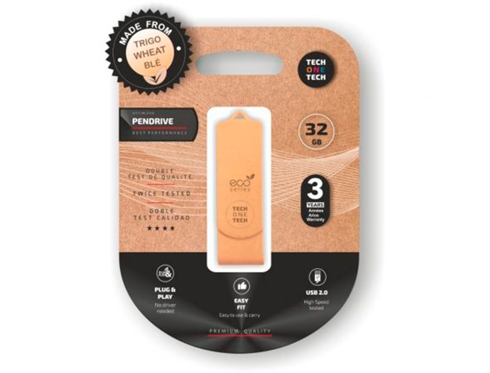 TECH ON TECH - MEMORIA USB TECH ONE TECH ECOTECH BIODEGRADABLE 32 GB USB 2.0 (Canon L.P.I. 0,24€ Incluido) (Ref.TEC3100-32)