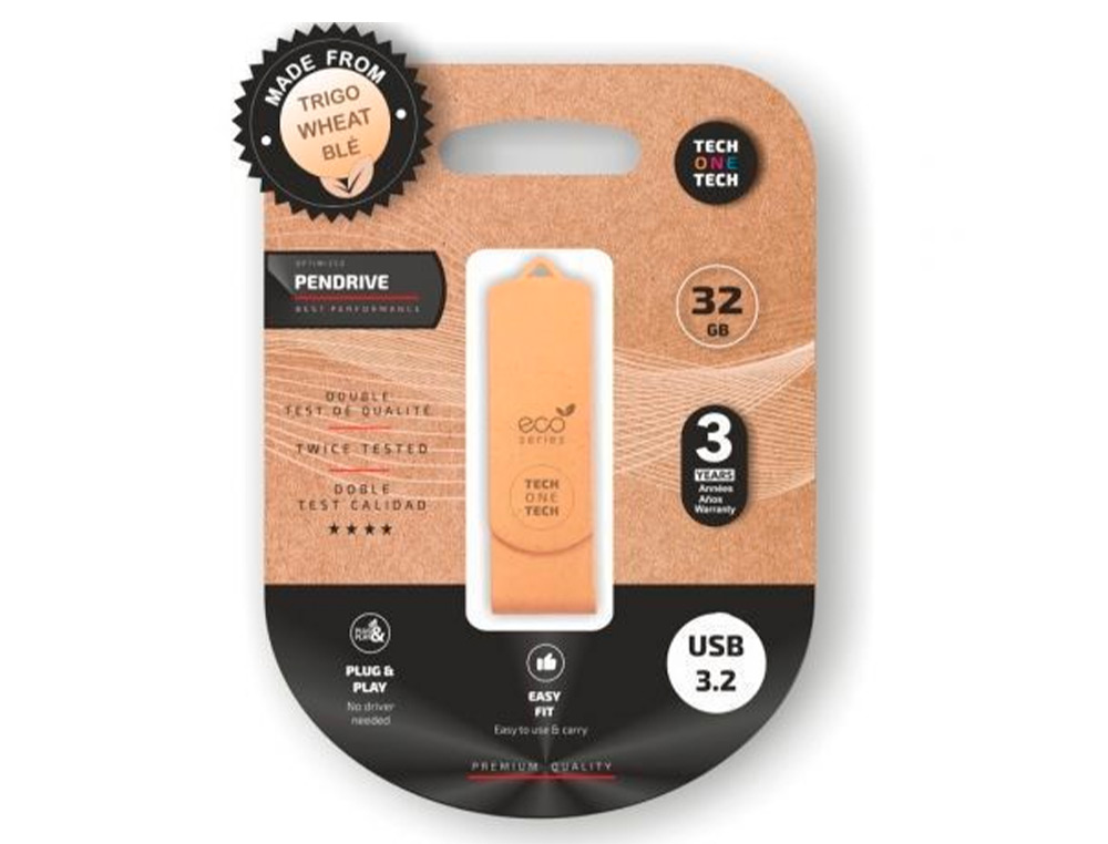 TECH ON TECH - MEMORIA USB TECH ONE TECH ECOTECH BIODEGRADABLE 32 GB USB 3.2 (Canon L.P.I. 0,24€ Incluido) (Ref.TEC3101-32)