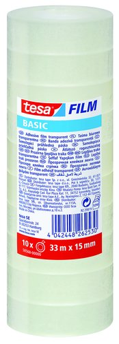 TESA - CINTA ADHESIVA BASIC TRANSPARENT rollo 33x15 TORRE de 10 (Ref.58568-00000-00)
