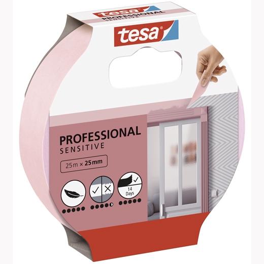 TESA - CINTA ADHESIVA DE ENMASCARAR PROFESSIONAL SENSITIVE PARA PINTOR ROLLO 25MX25MM ROSA (Ref.56260-00001-02)