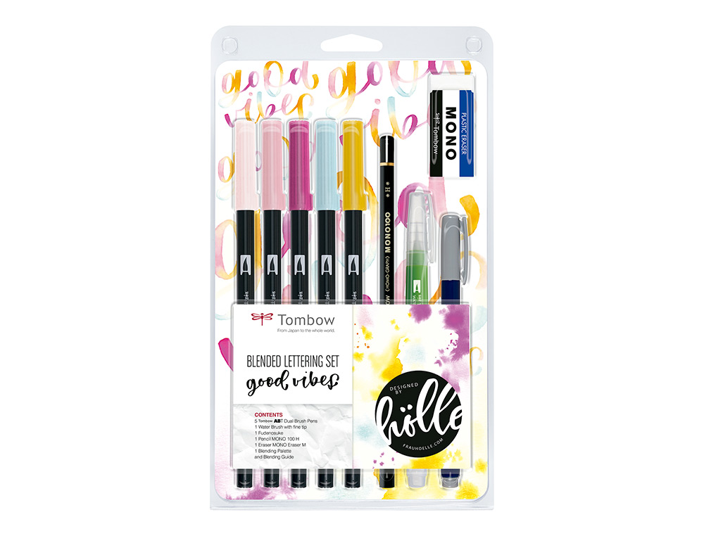 TOMBOW - SET LETTERING GOOD VIVES 5 ROT. ABT DUAL BRUSH + 1 PINCEL WATER BRUSH + 1 LAPIZ GRAFITO + 1 ROT. CALIGRAFIA DURO Y BLANDO + 1 GOMA + PALETA DE MEZCLAS Y MANUAL INSTRUCCIONES B/10 (Ref.BS-FH2)