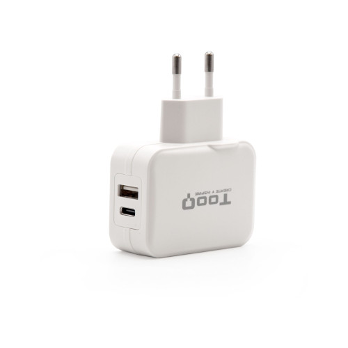 TOOQ - Cargador de Pared doble puerto USB-C + USB A, 27W (Ref.TQWC-2SC02WT)