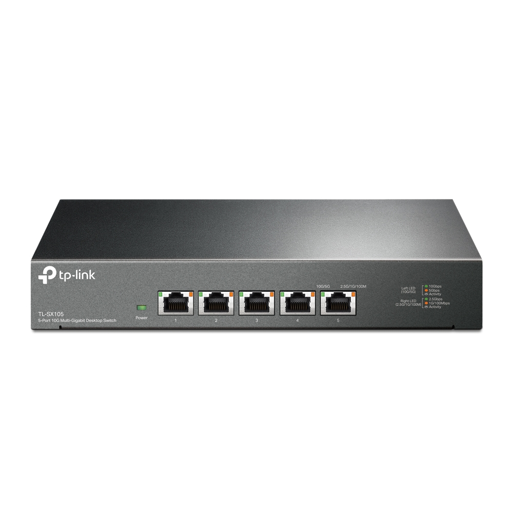 TP-LINK - Conmutador de escritorio multigigabit de 5 puertos RJ45 10G. Caja de acero para escritorio P (Ref. TL-SX105 )
