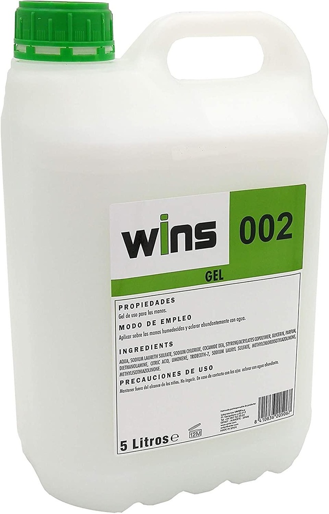 VINFER - GEL DE MANOS WINS 002 DERMO PH6 BLANCO -GARRAFA 5L- (Ref.H301G05009)