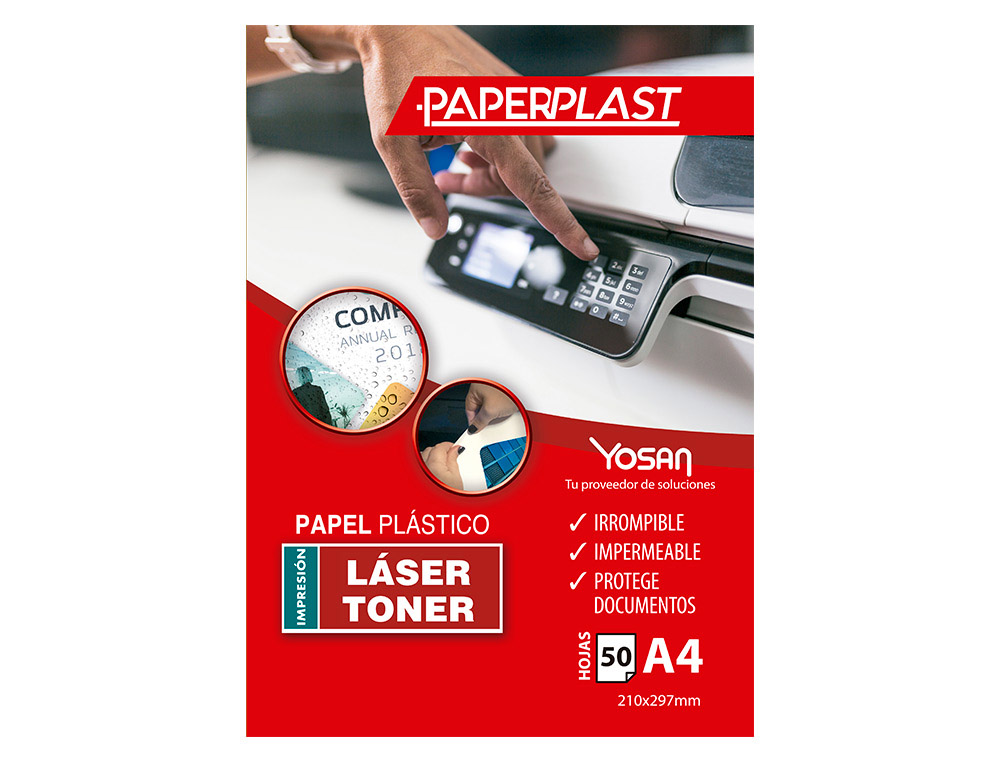 YOSAN - PAPEL PLÁSTICO PAPERPLAST PELÍCULA DE POLIESTER 200 MICRAS IMPRIMIBLE A4 -PAQUETE 50H- (Ref.0558UPPB200A4/50	)