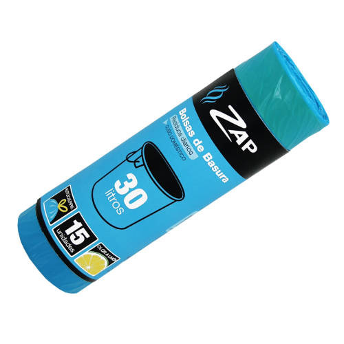 ZAP - ROLLO 15 UNIDADES BOLSA BASURA AZUL OLOR LIMON 30 LITROS (Ref.320186)
