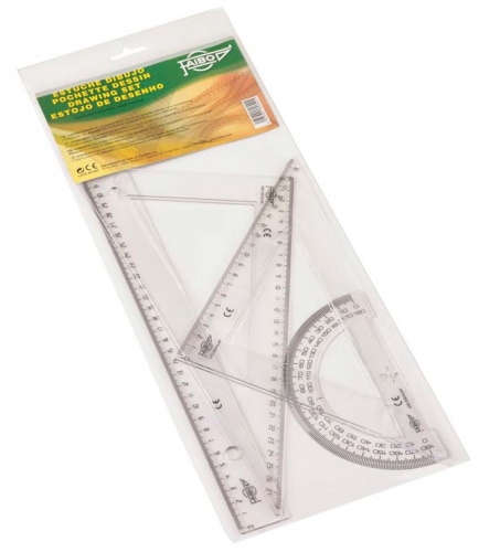 FAIBO - Set Serie escolar Estuche con regla, escuadra y cartabon y semicirculo 30cm (Ref.806)