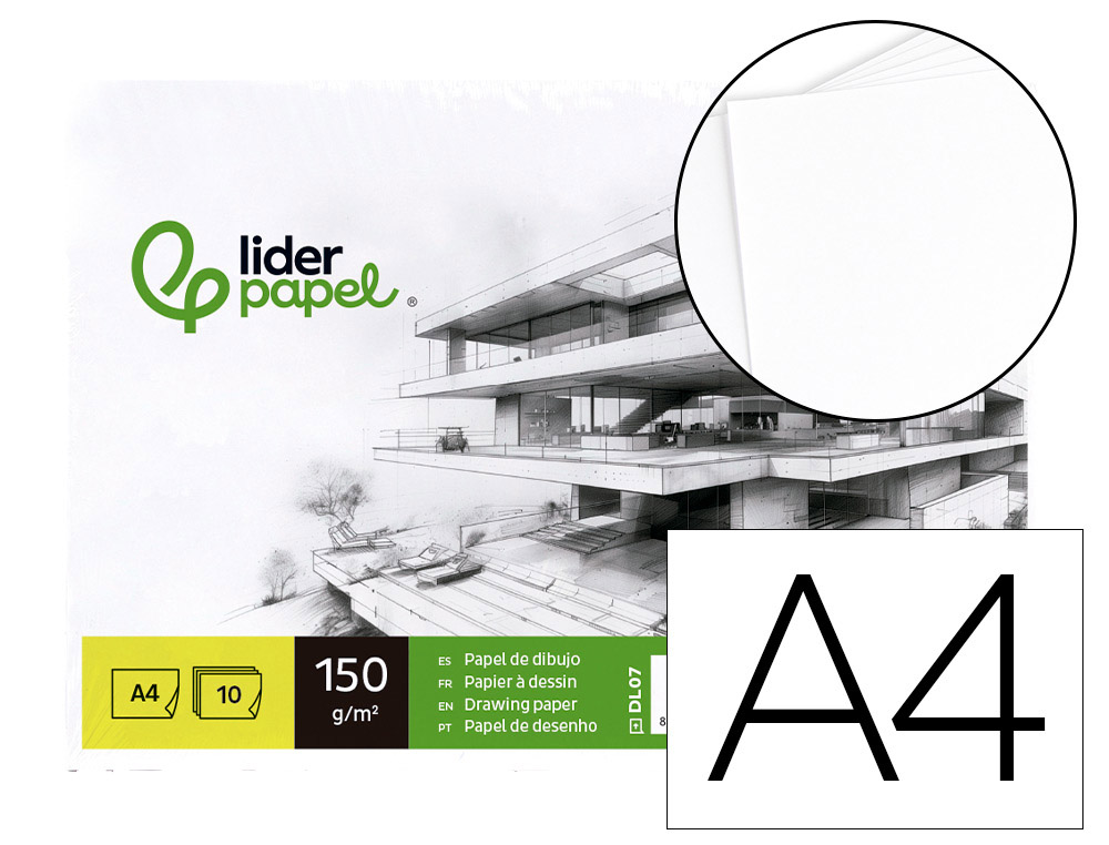 LIDERPAPEL - PAPEL DIBUJO 210X297MM 150G/M2 SIN RECUADROPACK DE 10 (Ref.DL07)