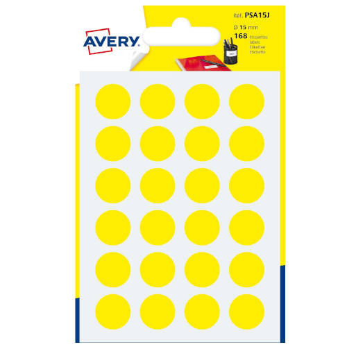 AVERY - Sobre 168 etiquetas redondas amarillas 15mm. (Ref.PSA15J)