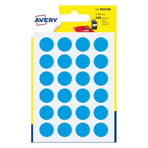 AVERY - Sobre 168 etiquetas redondas azules 15mm. (Ref.PSA15B)