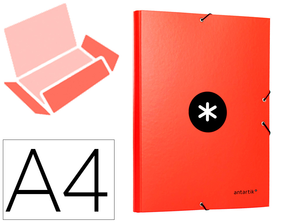 ANTARTIK - CARPETA LIDERPAPEL GOMAS A4 3 SOLAPAS Cartón FORRADO COLOR ROJA (Ref.AW16)