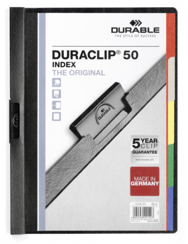 DURABLE - Dossiers clip Duraclip original Index 50 Capacidad 50 hojas A4 Negro PVC 627165 (Ref.2234-01)