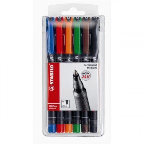 STABILO - Estuche DE 6 ROTULADORES PERMANENTES OPHEN UNIVERSAL PUNTA MEDIA 1MM. (Ref.843/6)