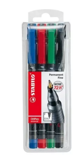 STABILO - Estuche DE 4 ROTULADORES PERMANENTES OPHEN UNIVERSAL PUNTA SUPERFINA 0,4MM. (Ref.841/4)