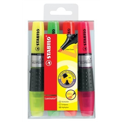 STABILO - Estuche 4 marcadores fluorescentes luminator. ancho de trazo 2 y 5 mm. (Ref.71/4)