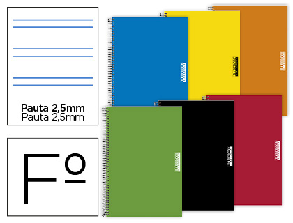 PAPERCOP - BLOC ESPIRAL PERSONALIZADO TAPA EXTRADURA FOLIO 8 HOJAS PAUTA 5 2,5 MM CON MARGEN 7 GR COLORES SURTIDOS (Ref.0)
