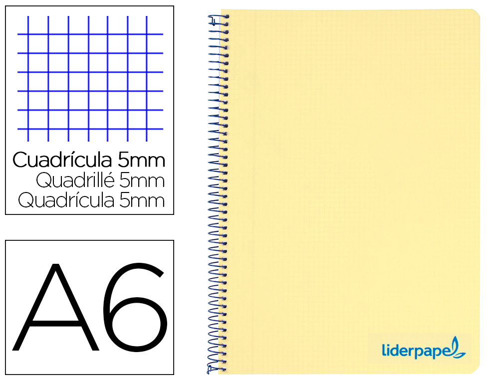 LIDERPAPEL - CUADERNO ESPIRAL A6 MICRO THINK TAPA PLASTICO 140H 80 GR CUADRO 5MM 4 BANDAS AMARILLO (Ref.BD15)