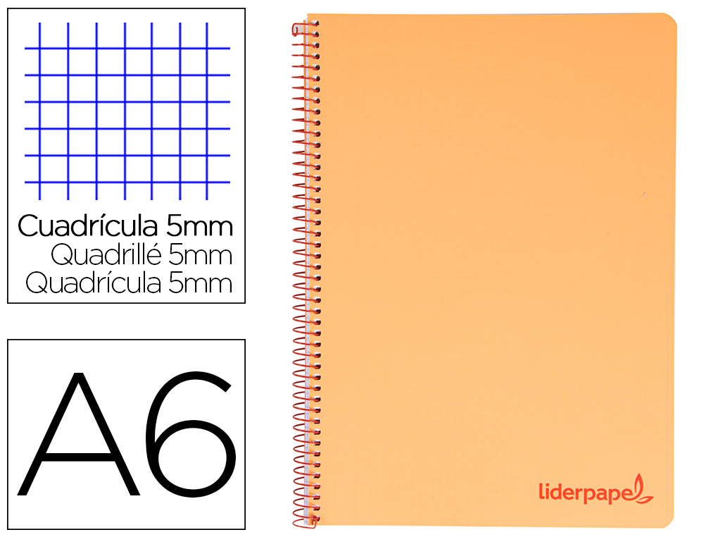 LIDERPAPEL - CUADERNO ESPIRAL A6 MICRO THINK TAPA PLASTICO 140H 80 GR CUADRO 5MM 4 BANDAS NARANJA (Ref.BD13)