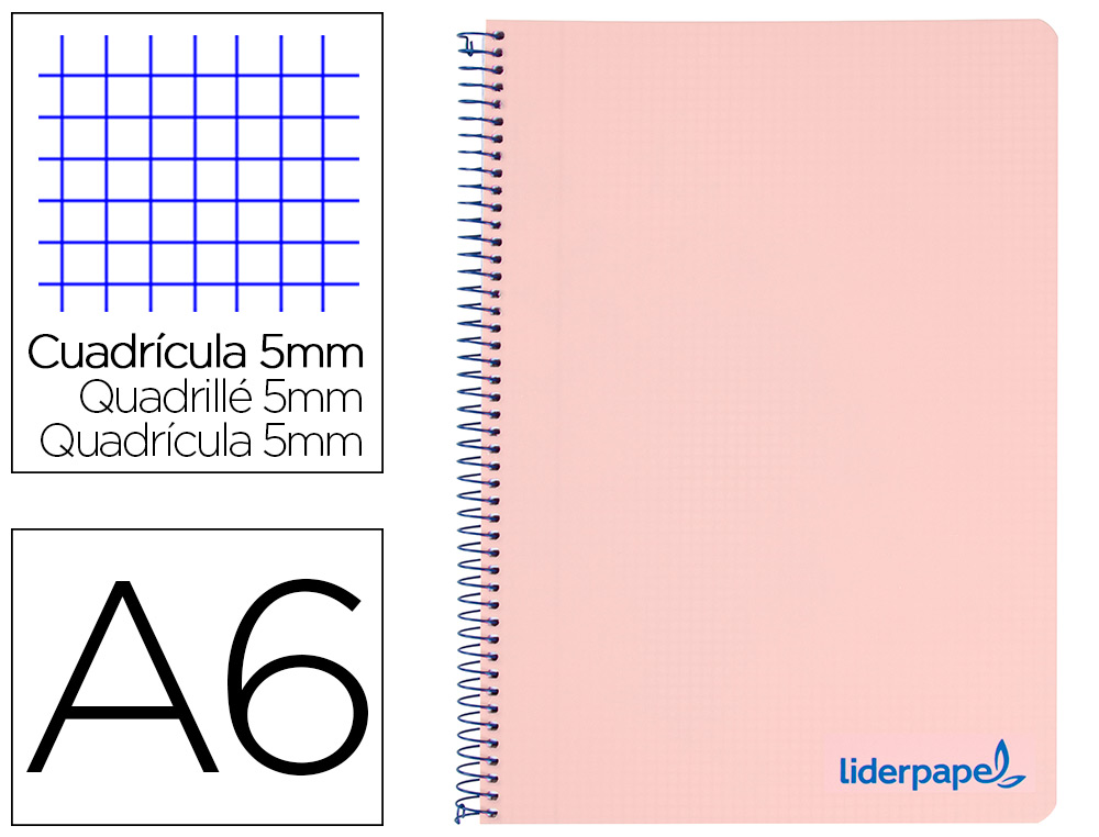 LIDERPAPEL - CUADERNO ESPIRAL A6 MICRO THINK TAPA PLASTICO 140H 80 GR CUADRO 5MM 4 BANDAS ROJO (Ref.BD11)
