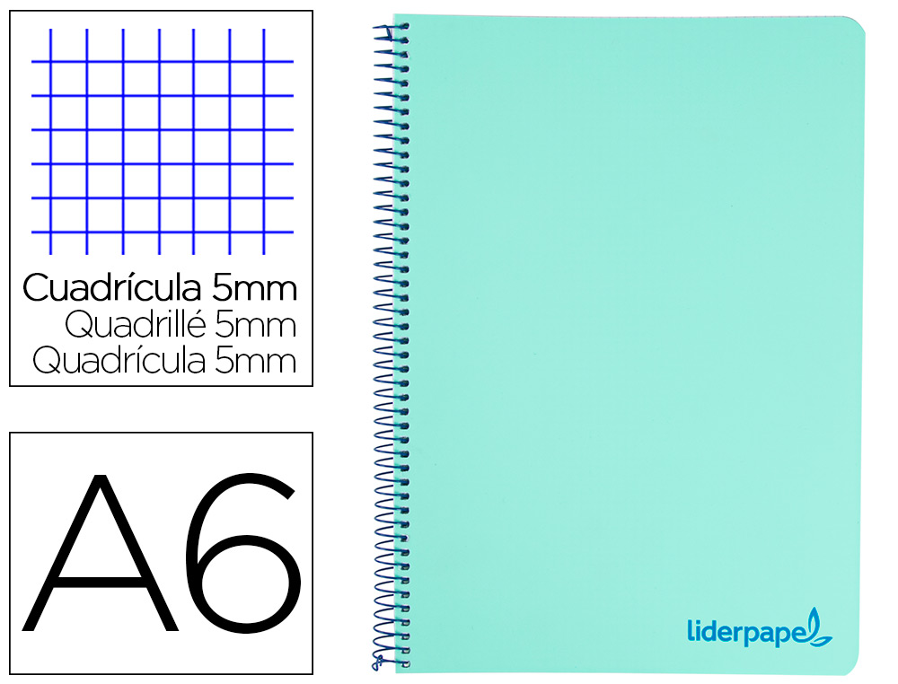 LIDERPAPEL - CUADERNO ESPIRAL A6 MICRO THINK TAPA PLASTICO 140H 80 GR CUADRO 5MM 4 BANDAS VERDE (Ref.BD12)