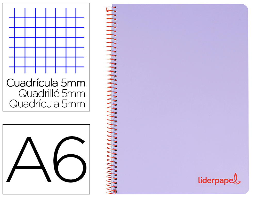 LIDERPAPEL - CUADERNO ESPIRAL A6 MICRO THINK TAPA PLASTICO 140H 80 GR CUADRO 5MM 4 BANDAS VIOLETA (Ref.BD14)