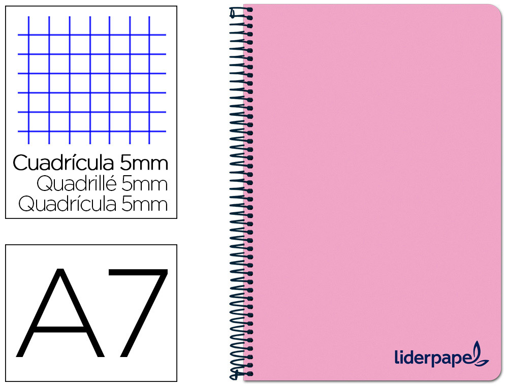 LIDERPAPEL - CUADERNO ESPIRAL A7 MICRO THINK TAPA PLASTICO 100H 70G CUADRO 5MM 4 BANDAS ROJO (Ref.BG05)