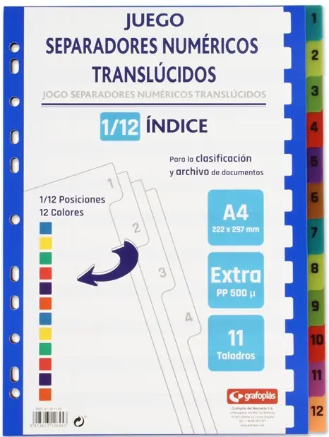 GRAFOPLAS - Separadores Numéricos 1/12 A4 PP Extra Rígido (Ref.41261100)
