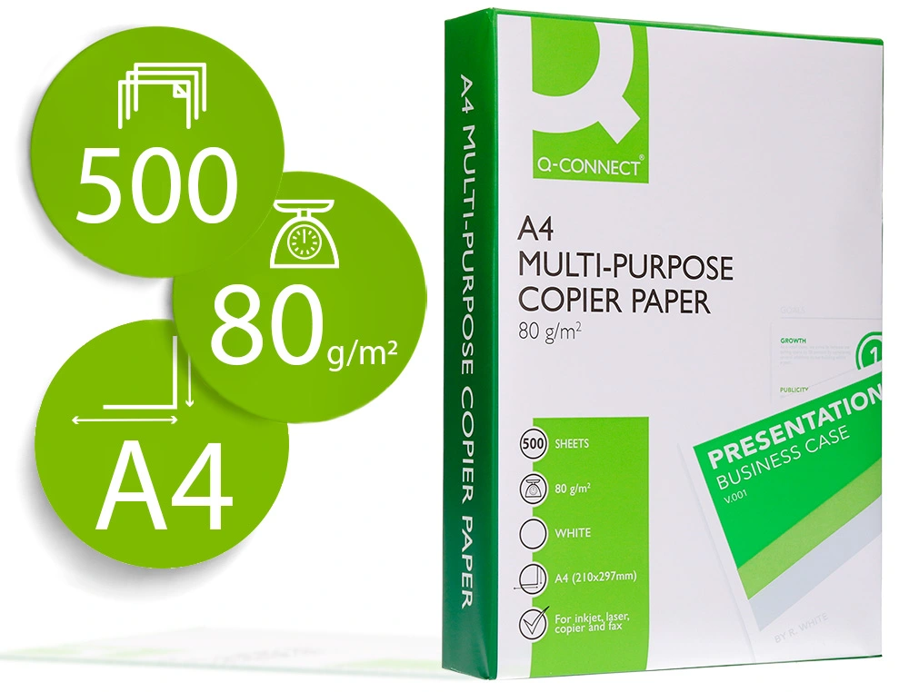 Q-CONNECT- PAPEL MULTIFUNCION ECONOMY - A4 - 80g - Blancura CIE 146 - Paquete 500h (Ref.KF19097)
