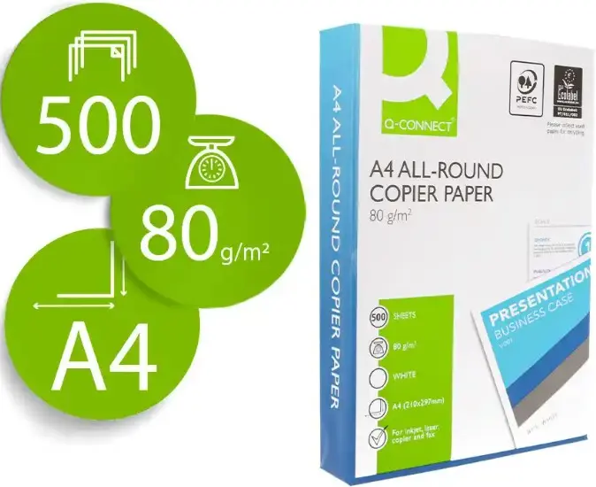 Q-CONNECT- PAPEL MULTIFUNCION ECONOMY - A4 - 80g - Blancura CIE 169 - Paquete 500h (Ref.KF17215)