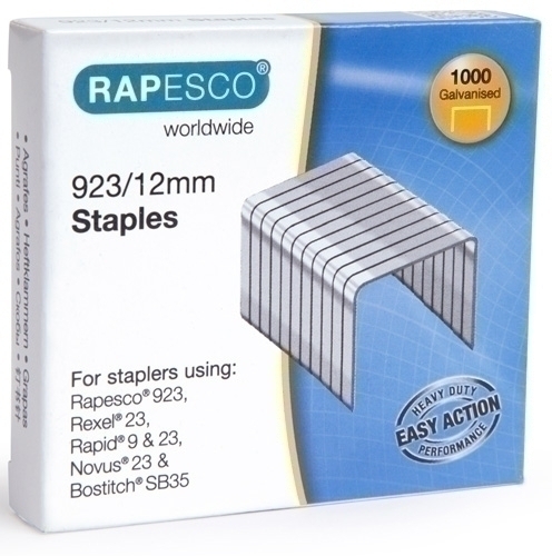 [2154349] RAPESCO - Caja 1000 Grapas galvanizadas 923/12 mm (tipo 23) color metalizado. (Ref.1238)