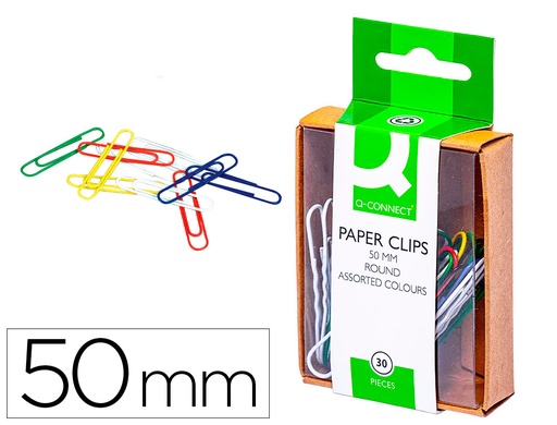 [2028728] Q-CONNECT - CLIPS COLORES -50 MM -CAJA DE 30 UNIDADES COLORES SURTIDOS (Ref.KF02026)