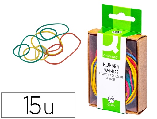 [2028731] Q-CONNECT - GOMILLAS ELASTICAS COLORES -CAJA DE 15 GR (Ref.KF02032)