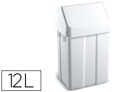 [2079959] TTS - PAPELERA CONTENEDOR PLASTICO CON TAPADERA MAX 12 LITROS BLANCA 400X230X200 MM (Ref.24662)