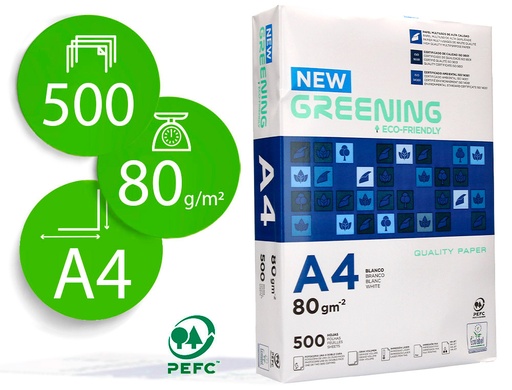 [2029591] GREENING - PAPEL MULTIFUNCION - A4 - 80g - Blancura CIE 146 - Paquete 500h (Ref.FT01)
